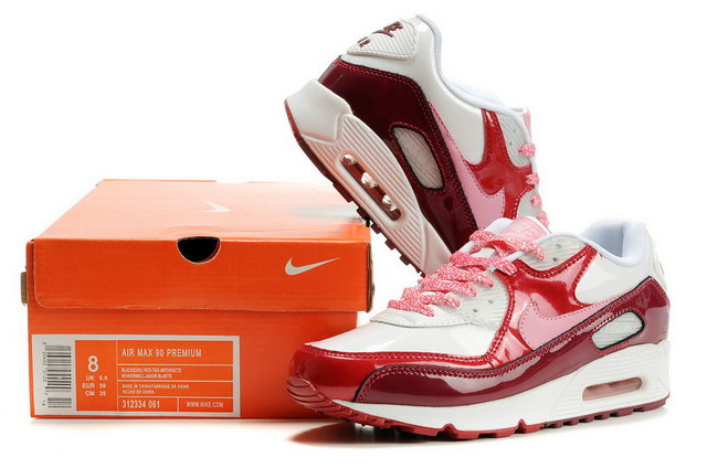 Womens Nike Air Max 90 White Laser Pink Varsity Red Team Red - Click Image to Close